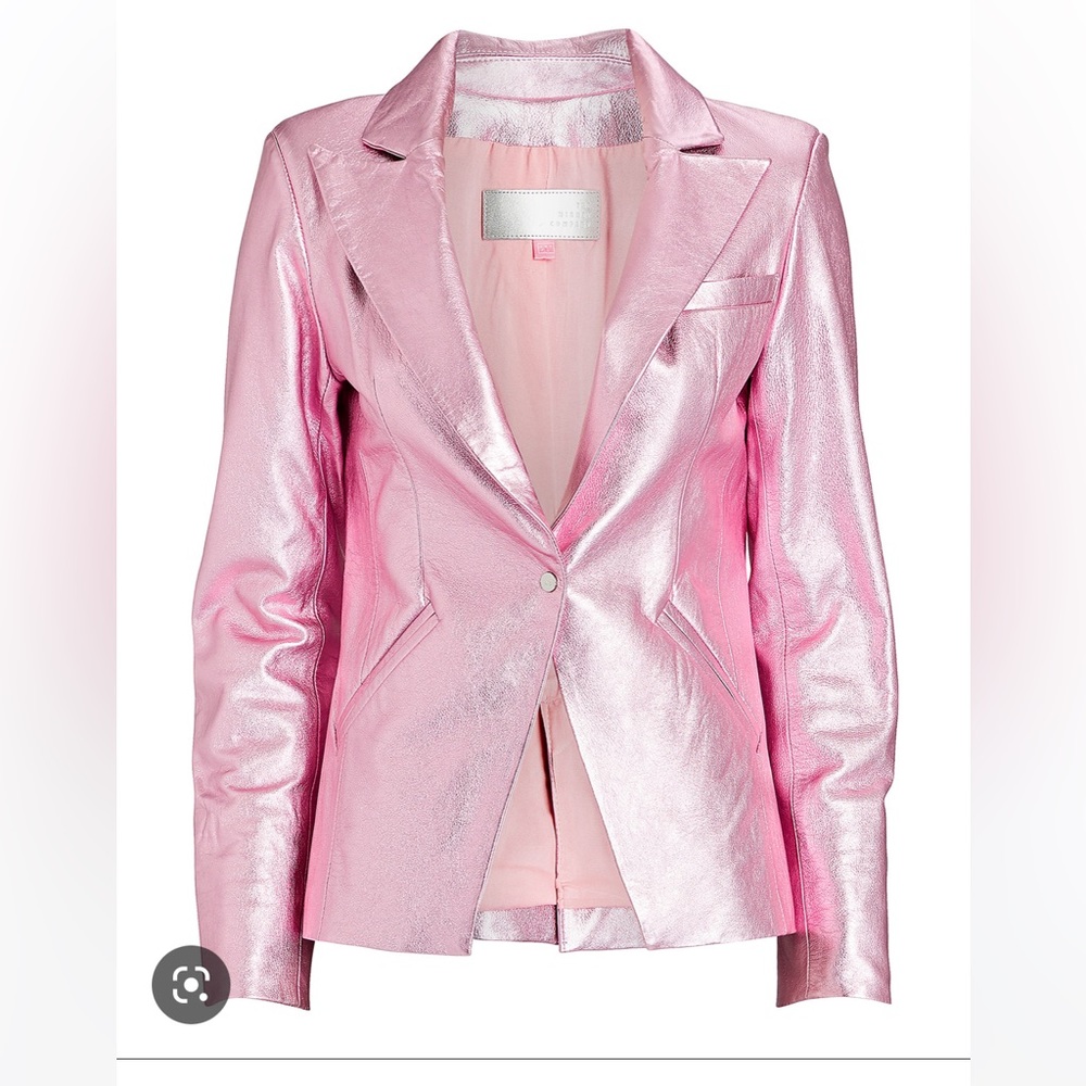 The Mighty Company metallic pink leather “hartland” blazer jacket l large
